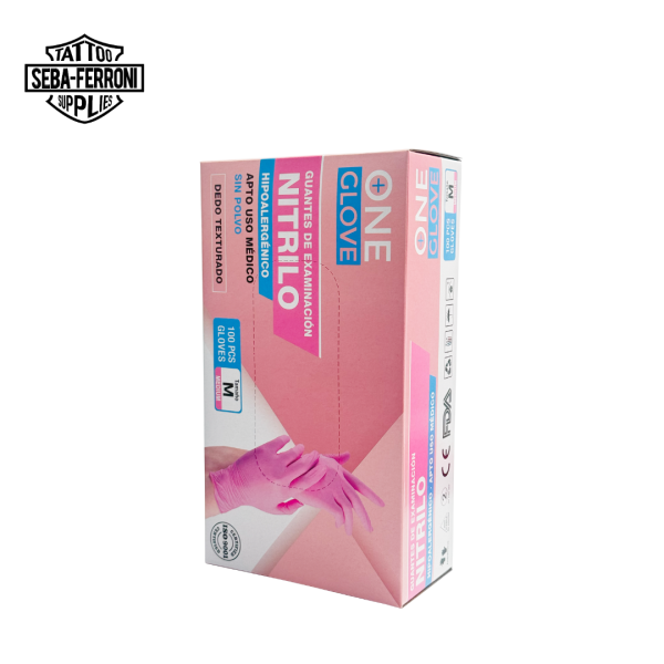 Caja de guantes de nitrilo rosa